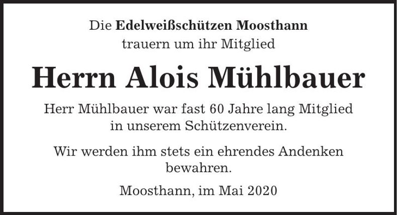 Traueranzeige Alois Mühlbauer