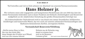 Traueranzeige Hans Holzner