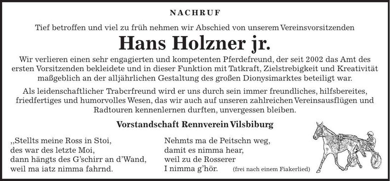 Traueranzeige Hans Holzner
