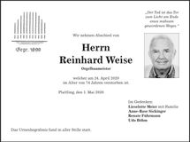 Traueranzeige Reinhard Weise