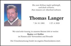 Traueranzeige Thomas Langer