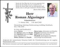 Traueranzeige Roman Algasinger