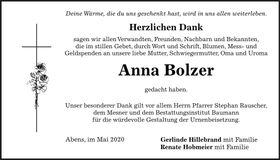 Traueranzeige Anna Bolzer
