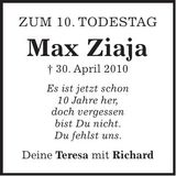 Traueranzeige Max Ziaja