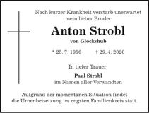 Traueranzeige Anton Strobl