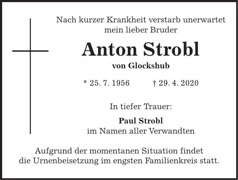 Traueranzeige Anton Strobl