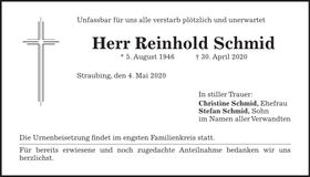 Traueranzeige Reinhold Schmid