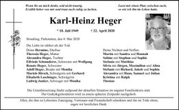 Traueranzeige Karl-Heinz Heger