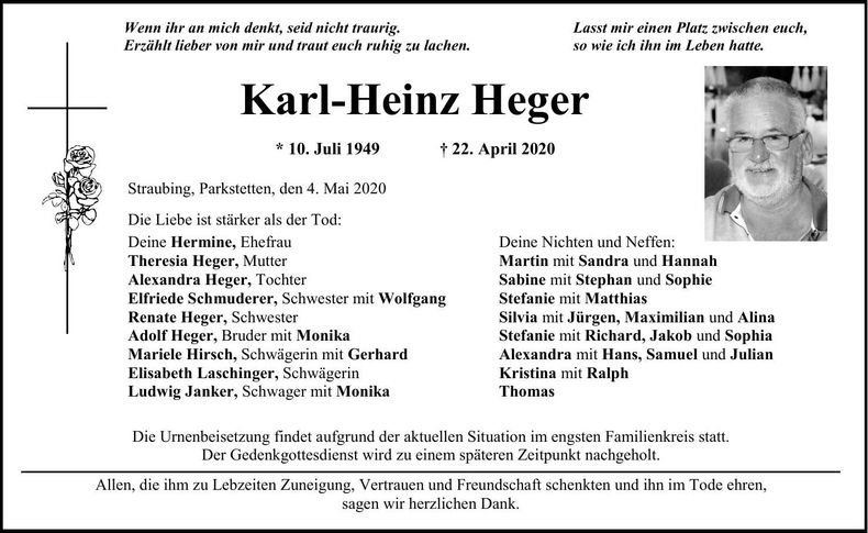 Traueranzeige Karl-Heinz Heger