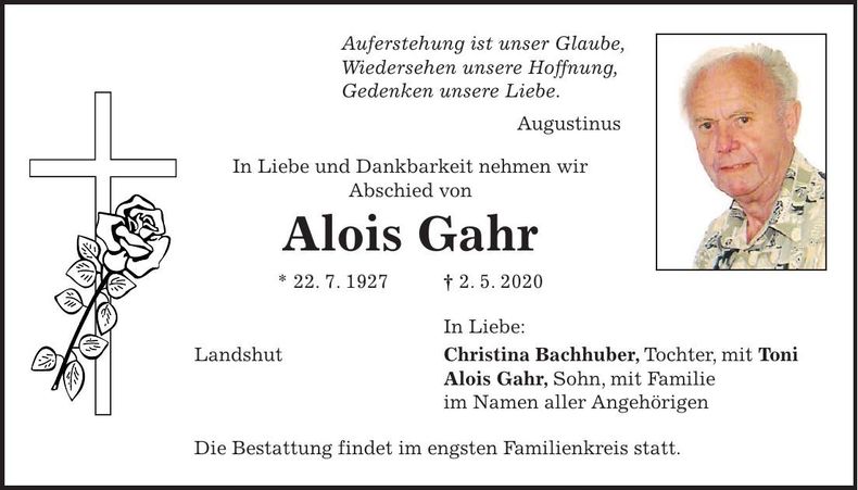 Traueranzeige Alois Gahr