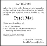 Traueranzeige Peter Mai