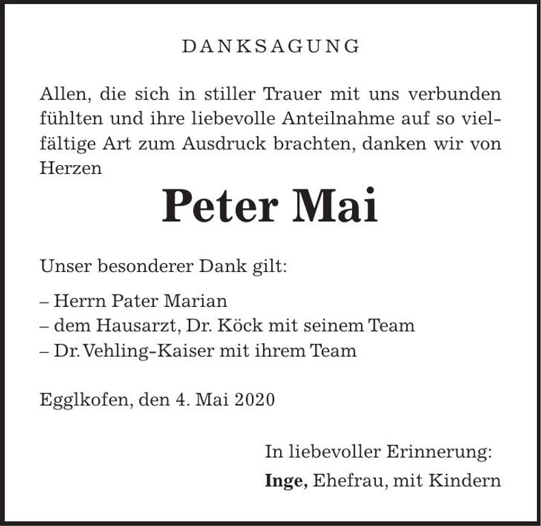 Traueranzeige Peter Mai
