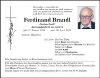 Traueranzeige Ferdinand Brandl
