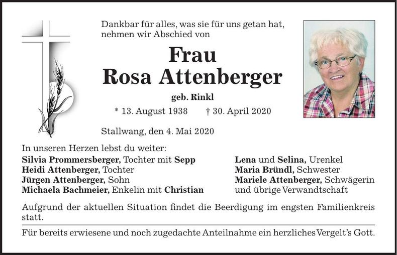 Traueranzeige Rosa Attenberger