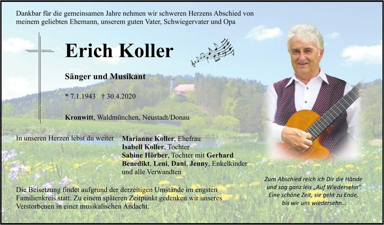 Traueranzeige Erich Koller