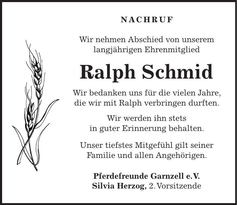 Traueranzeige Ralph Schmid