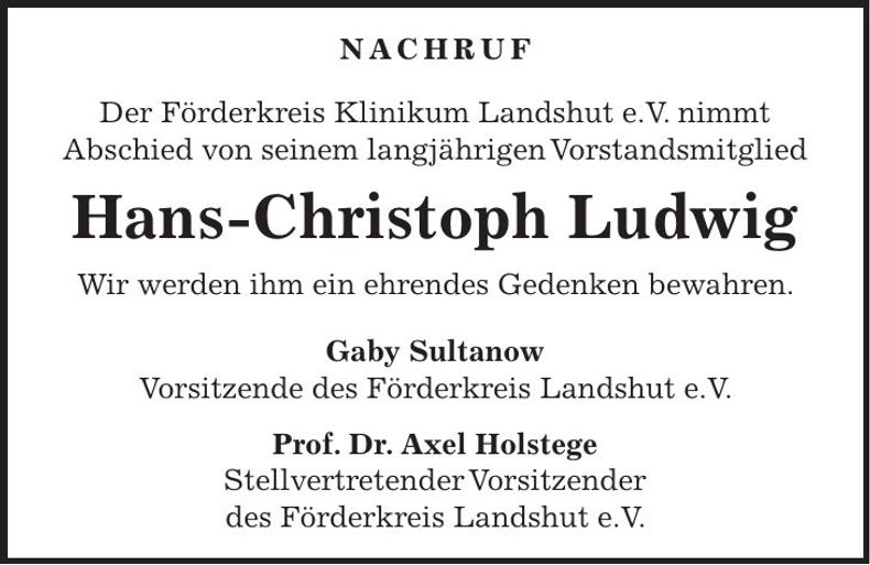 Traueranzeige Hans-Christoph Ludwig