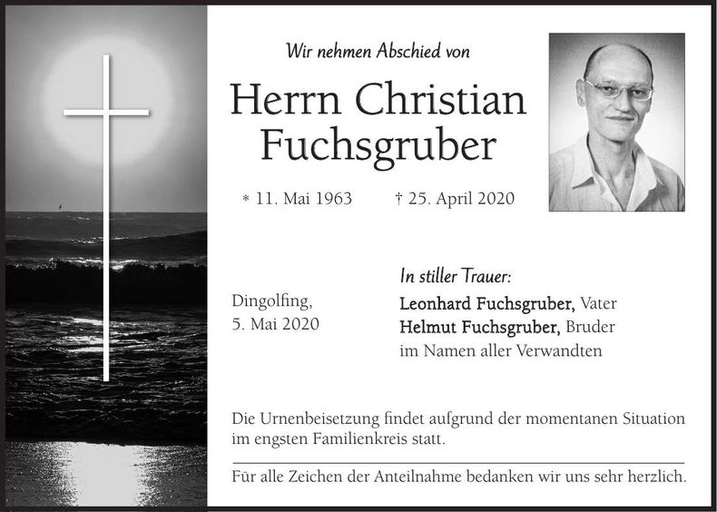 Traueranzeige Christian Fuchsgruber