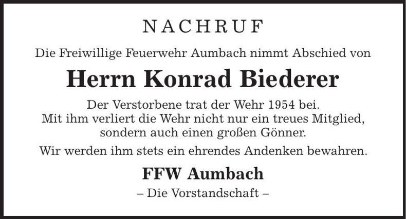 Traueranzeige Konrad Biederer