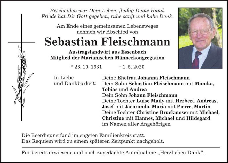 Traueranzeige Sebastian Fleischmann