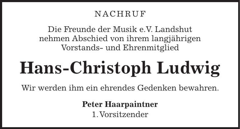 Traueranzeige Hans-Christoph Ludwig