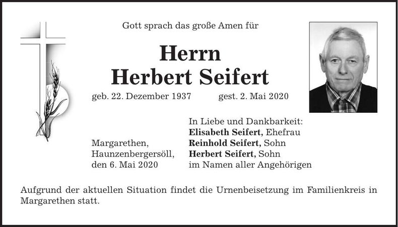 Traueranzeige Herbert Seifert