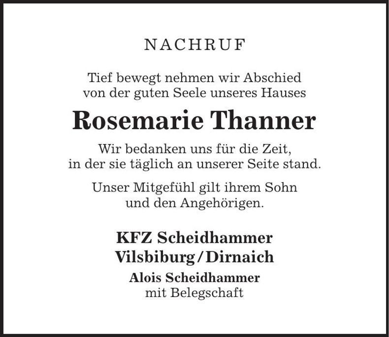 Traueranzeige Rosemarie Thanner