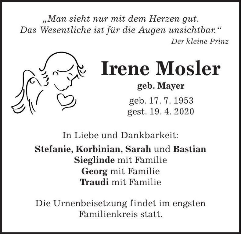 Traueranzeige Irene Mosler