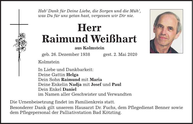 Traueranzeige Raimund Weißhart