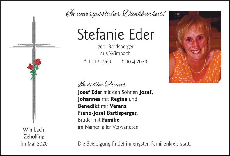 Traueranzeige Stefanie Eder