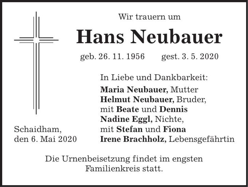 Traueranzeige Hans Neubauer