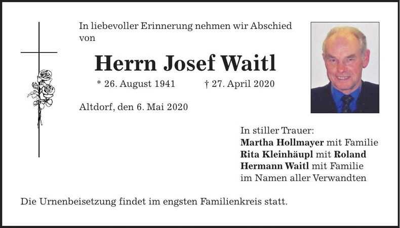 Traueranzeige Josef Waitl