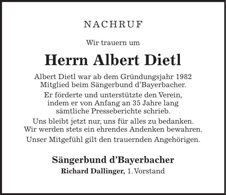 Traueranzeige Albert Dietl