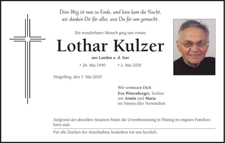 Traueranzeige Lothar Kulzer