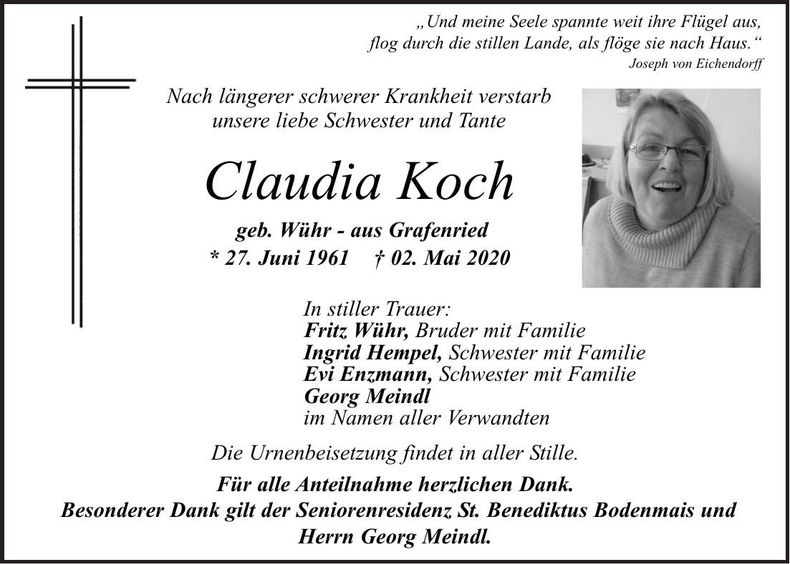 Traueranzeige Koch Claudia