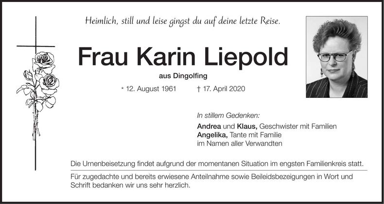 Traueranzeige Karin Liepold