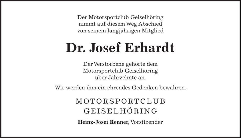Traueranzeige Josef Erhardt