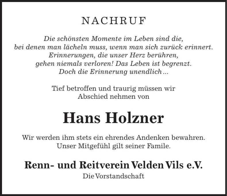 Traueranzeige Hans Holzner
