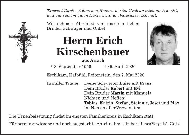 Traueranzeige Erich Kirschenbauer