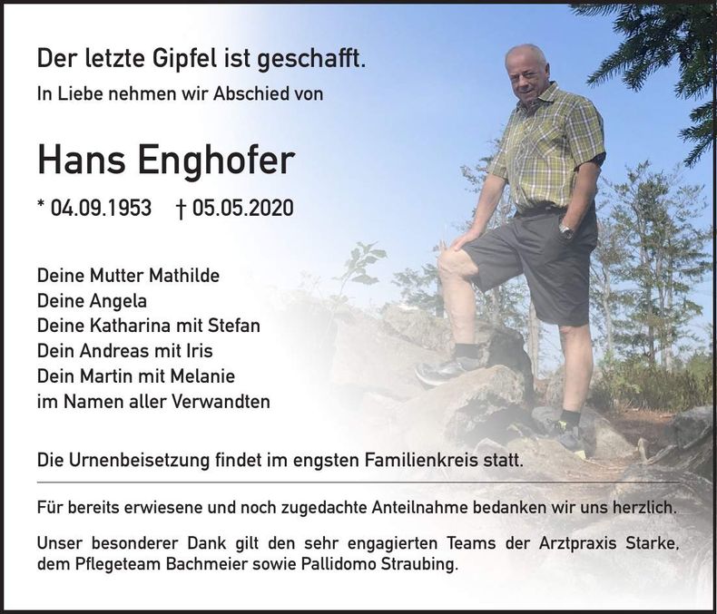 Traueranzeige Hans Enghofer