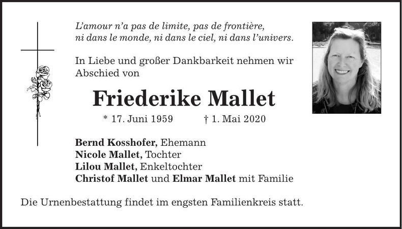 Traueranzeige Friederike Mallet
