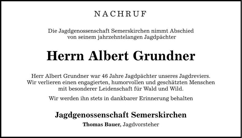 Traueranzeige Albert Grundner