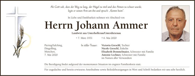 Traueranzeige Johann Ammer