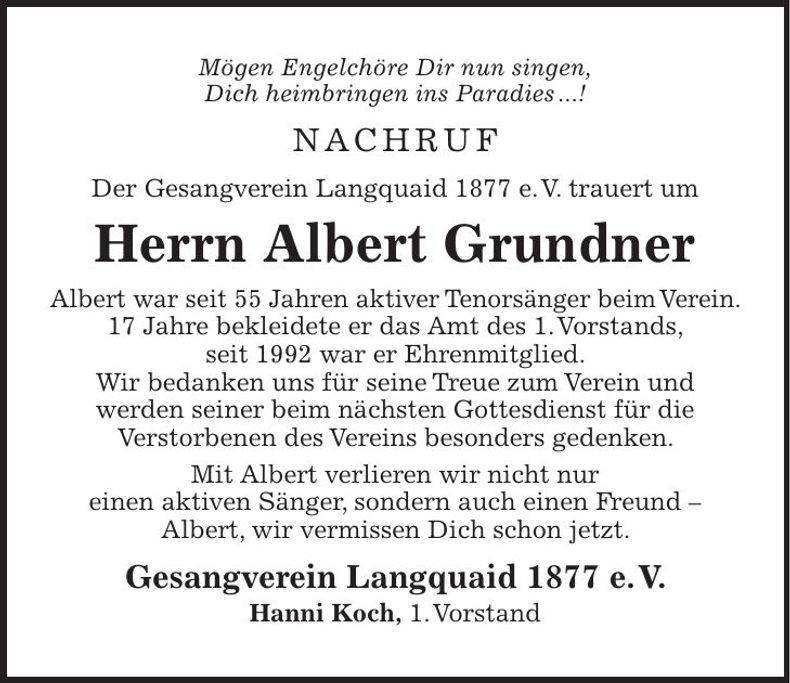 Traueranzeige Albert Grundner