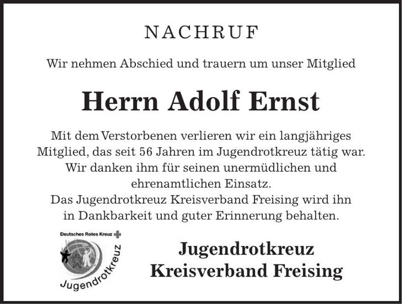Traueranzeige Adolf Ernst