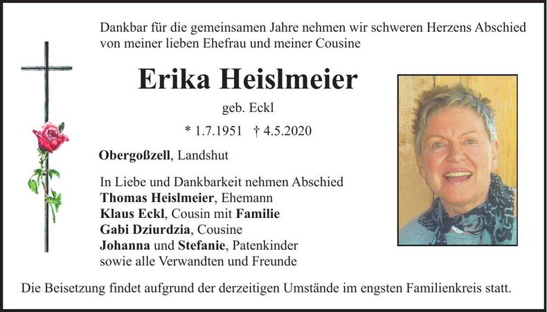 Traueranzeige Erika Heislmeier