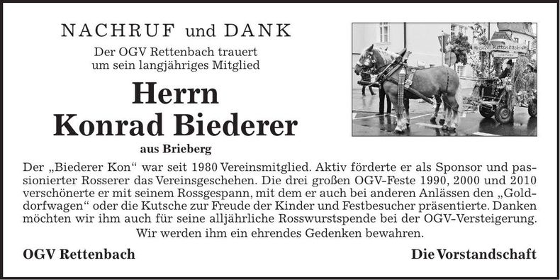 Traueranzeige Konrad Biederer
