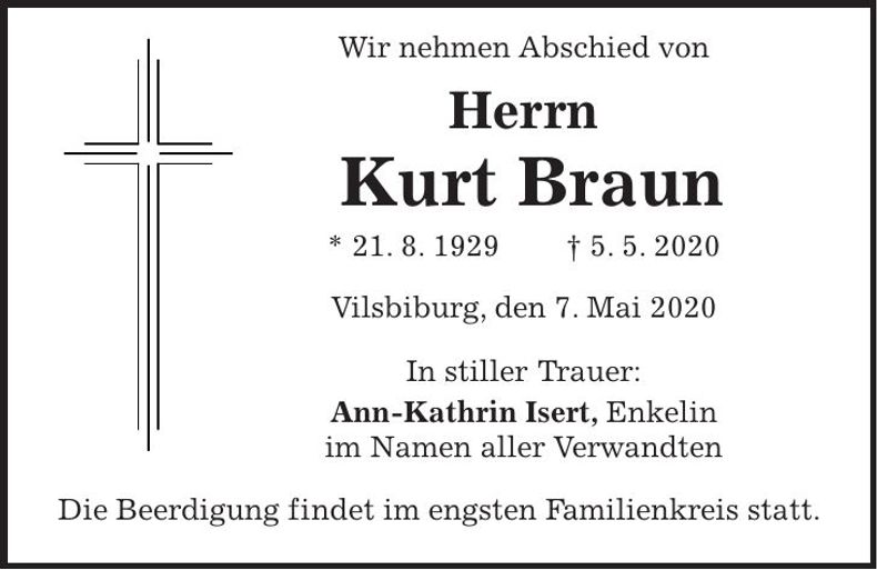 Traueranzeige Kurt Braun