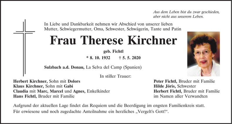 Traueranzeige Therese Kirchner