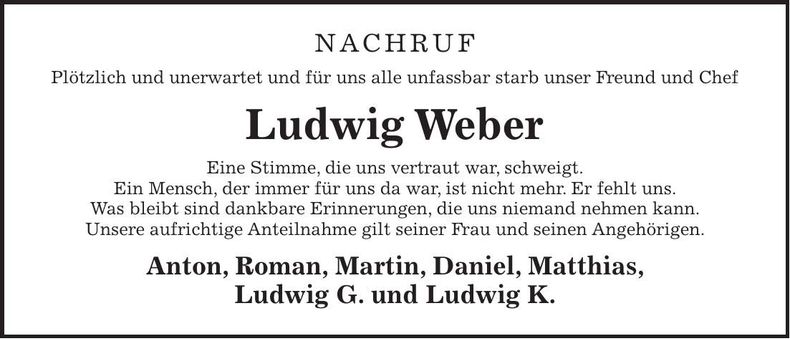 Traueranzeige Ludwig Weber